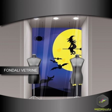 Fondale vetrine - halloween - strega su scopa